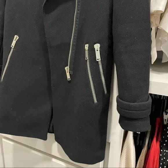 Zara Wool Blend Moto Lamb Leather Collar Coat